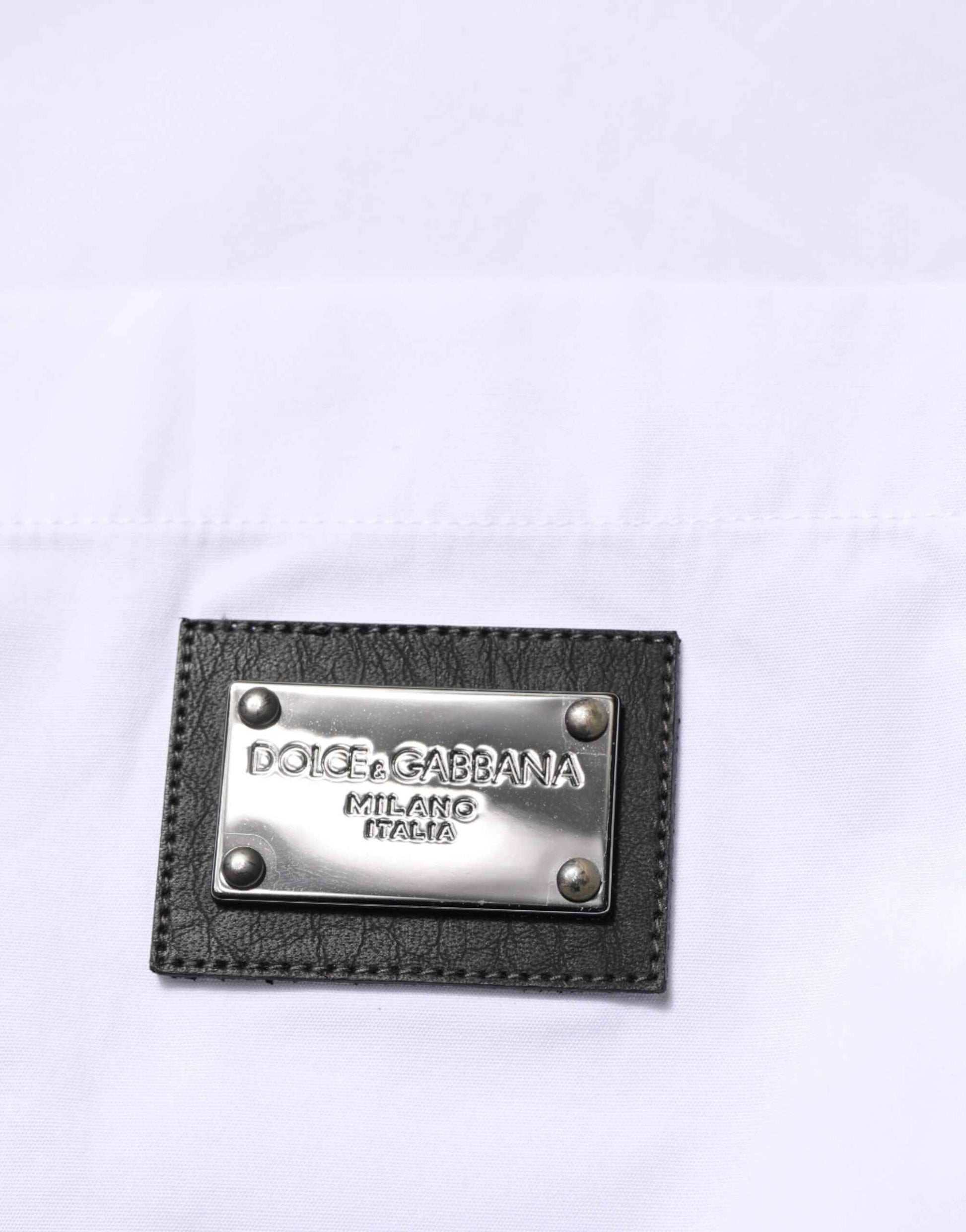 Dolce & Gabbana White Logo Plaque Collared Formal Dress Shirt by Dolce & Gabbana