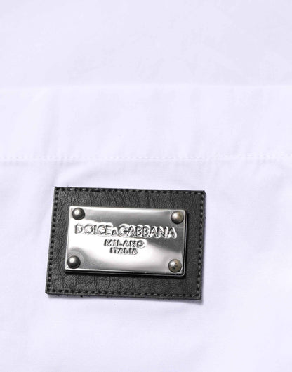 Dolce & Gabbana White Logo Plaque Collared Formal Dress Shirt by Dolce & Gabbana