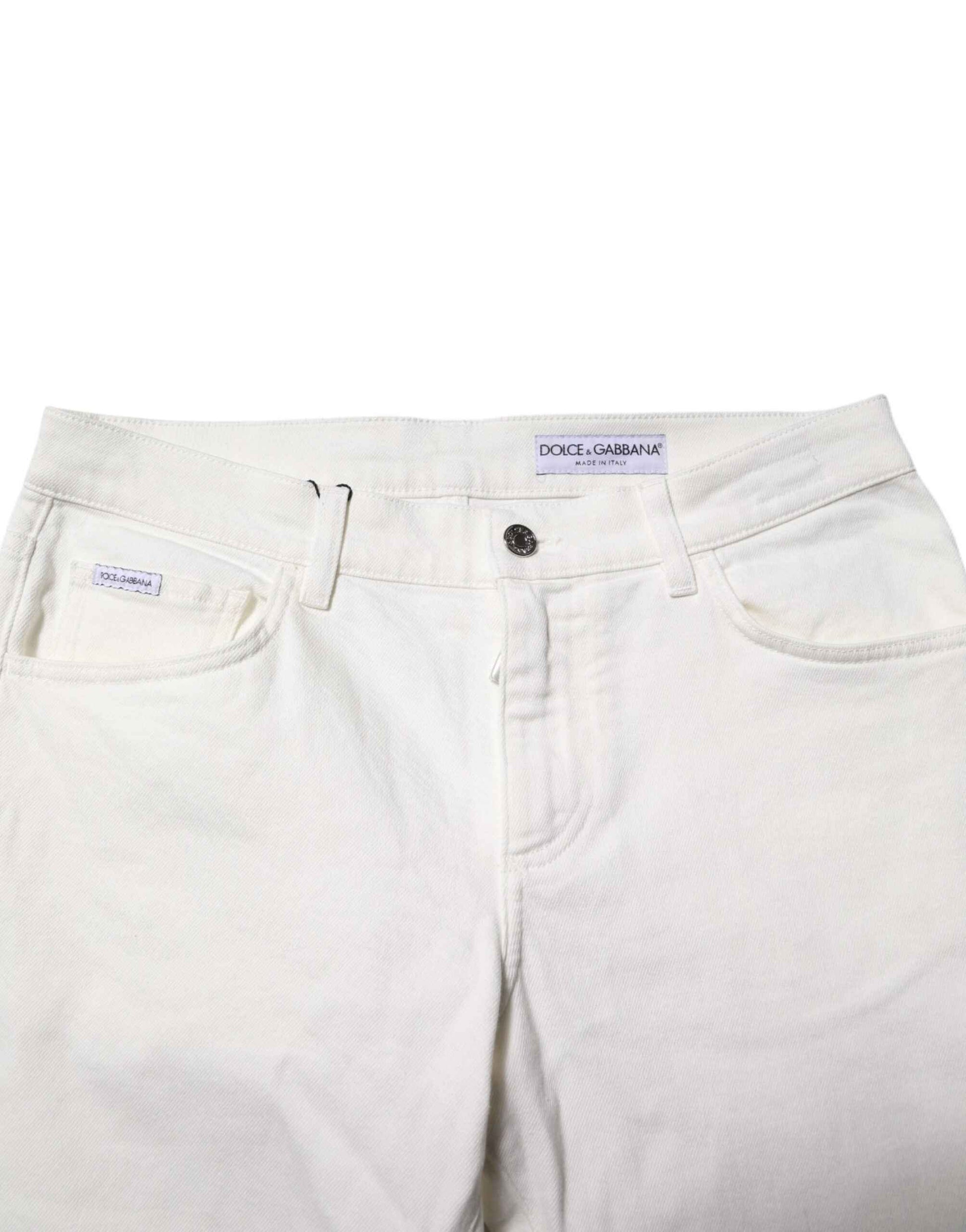 Dolce & Gabbana Off White Cotton Stretch Slim Fit Denim Jeans