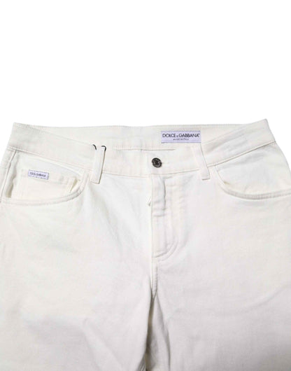 Dolce & Gabbana Off White Cotton Stretch Slim Fit Denim Jeans