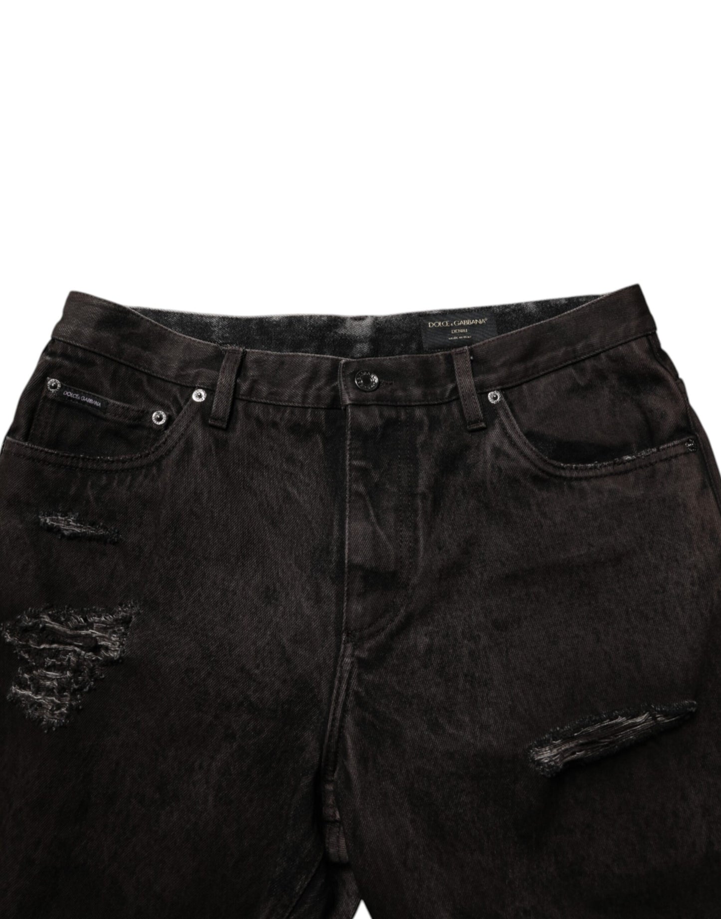 Dolce Gabbana Zwart Katoen Verweerde Denim Bermuda Short