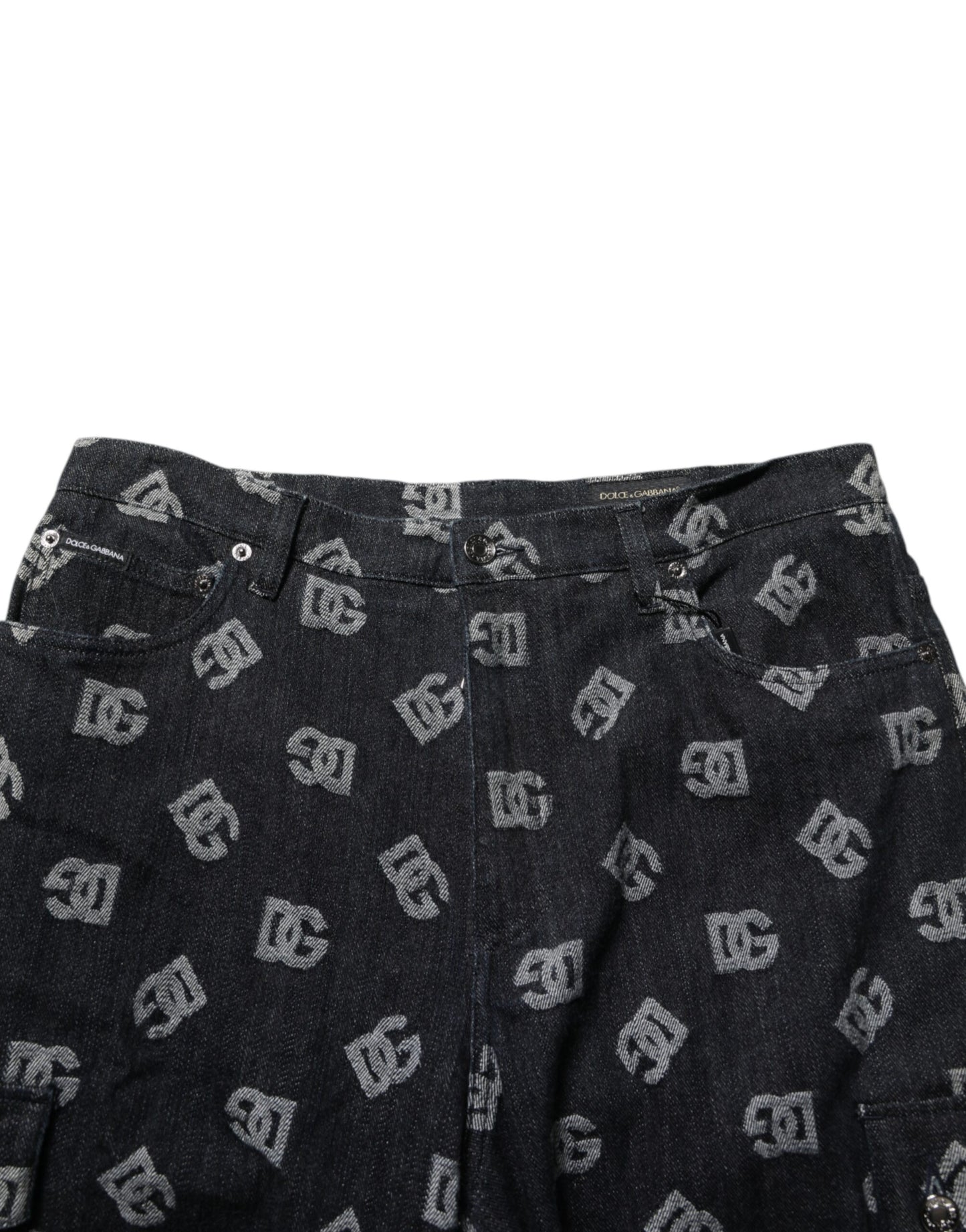 Dolce & Gabbana Denim Cargo Bermuda Short Monogram Zwart