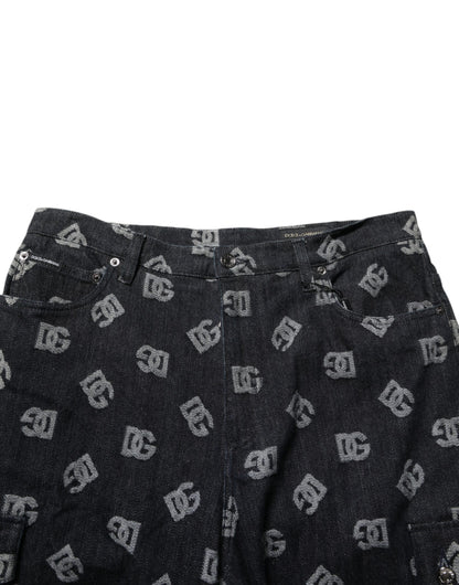 Dolce & Gabbana Denim Cargo Bermuda Short Monogram Zwart
