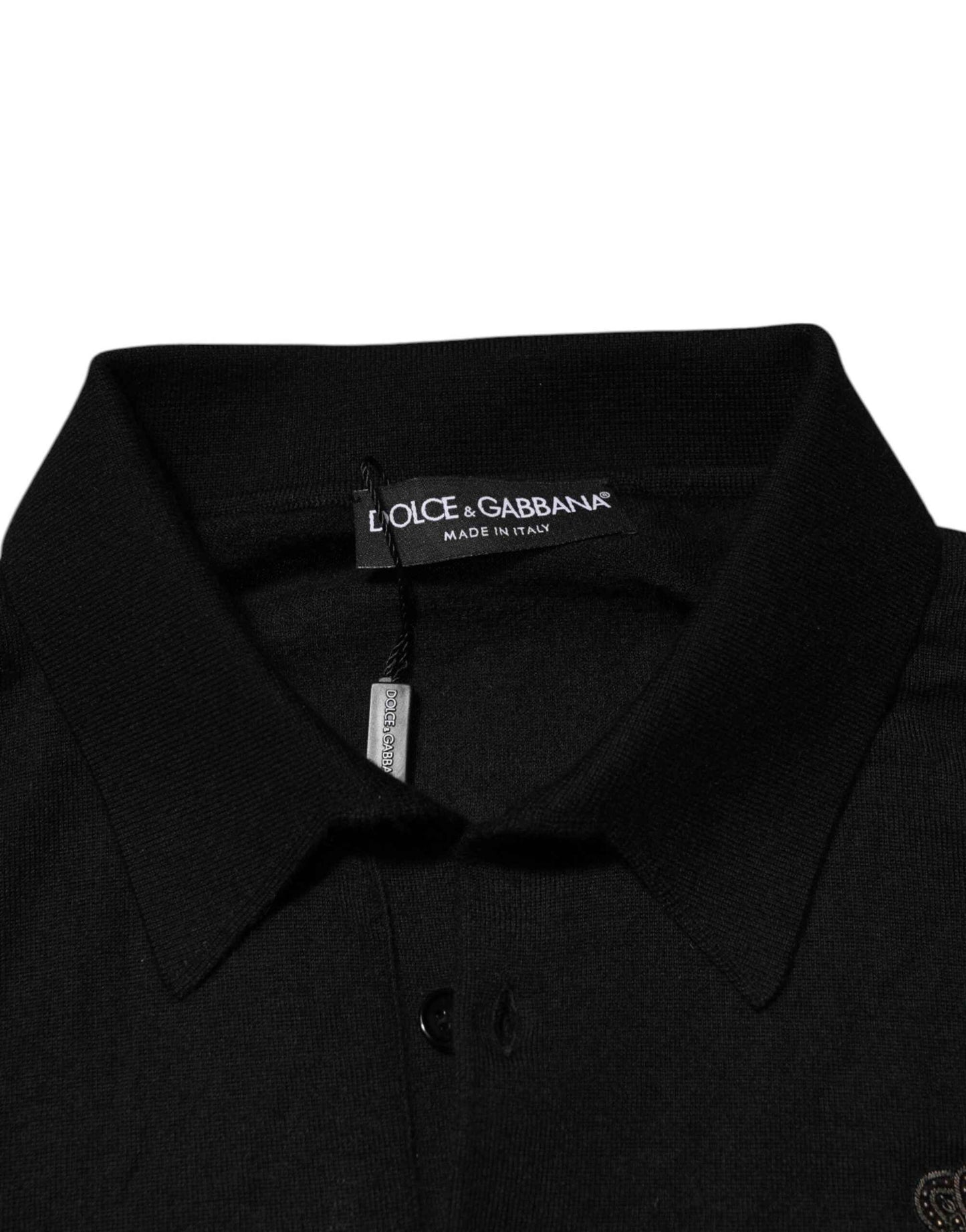 Dolce & Gabbana Black Logo Patch Collared Pullover Sweater