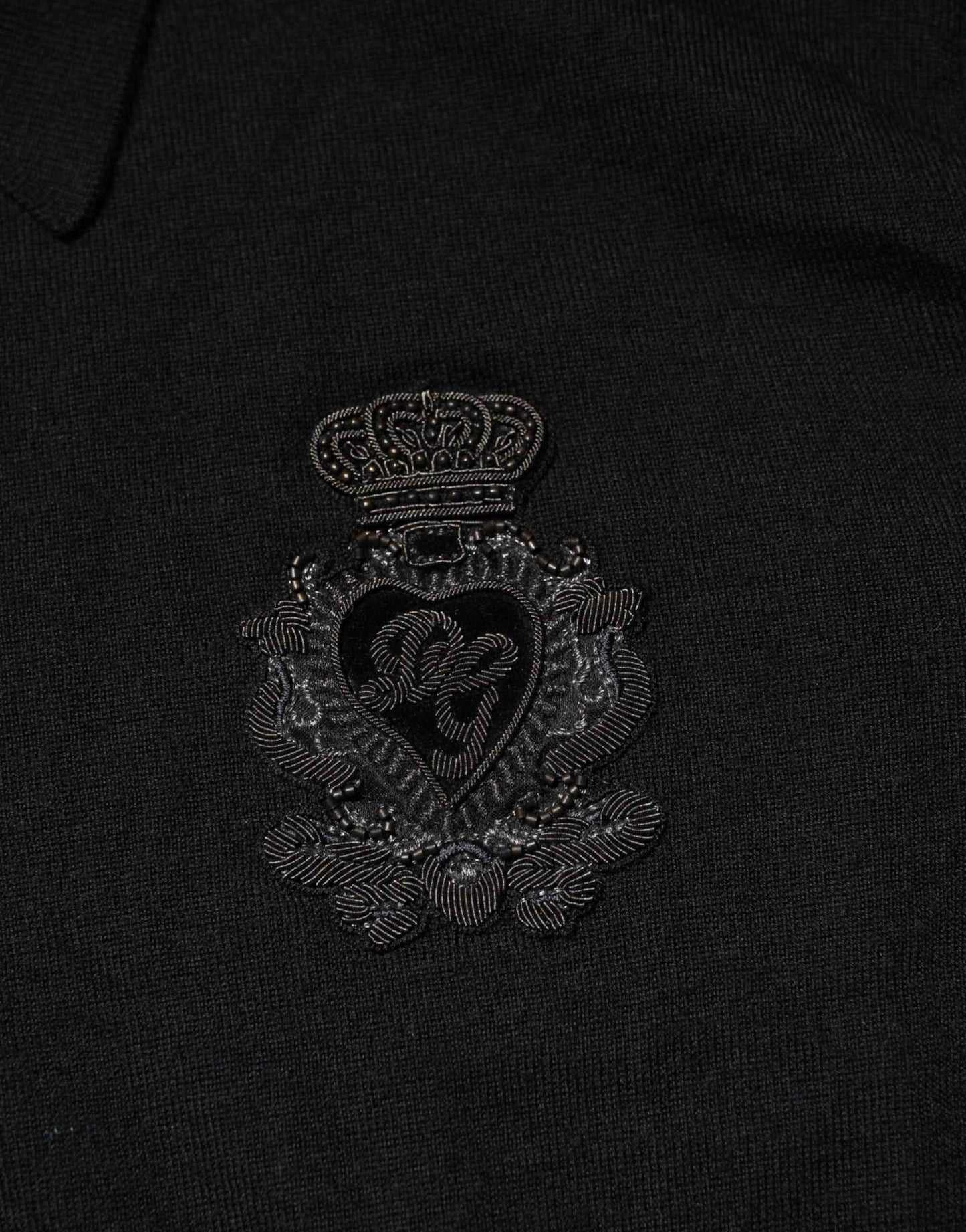 Dolce & Gabbana Black Logo Patch Collared Pullover Sweater