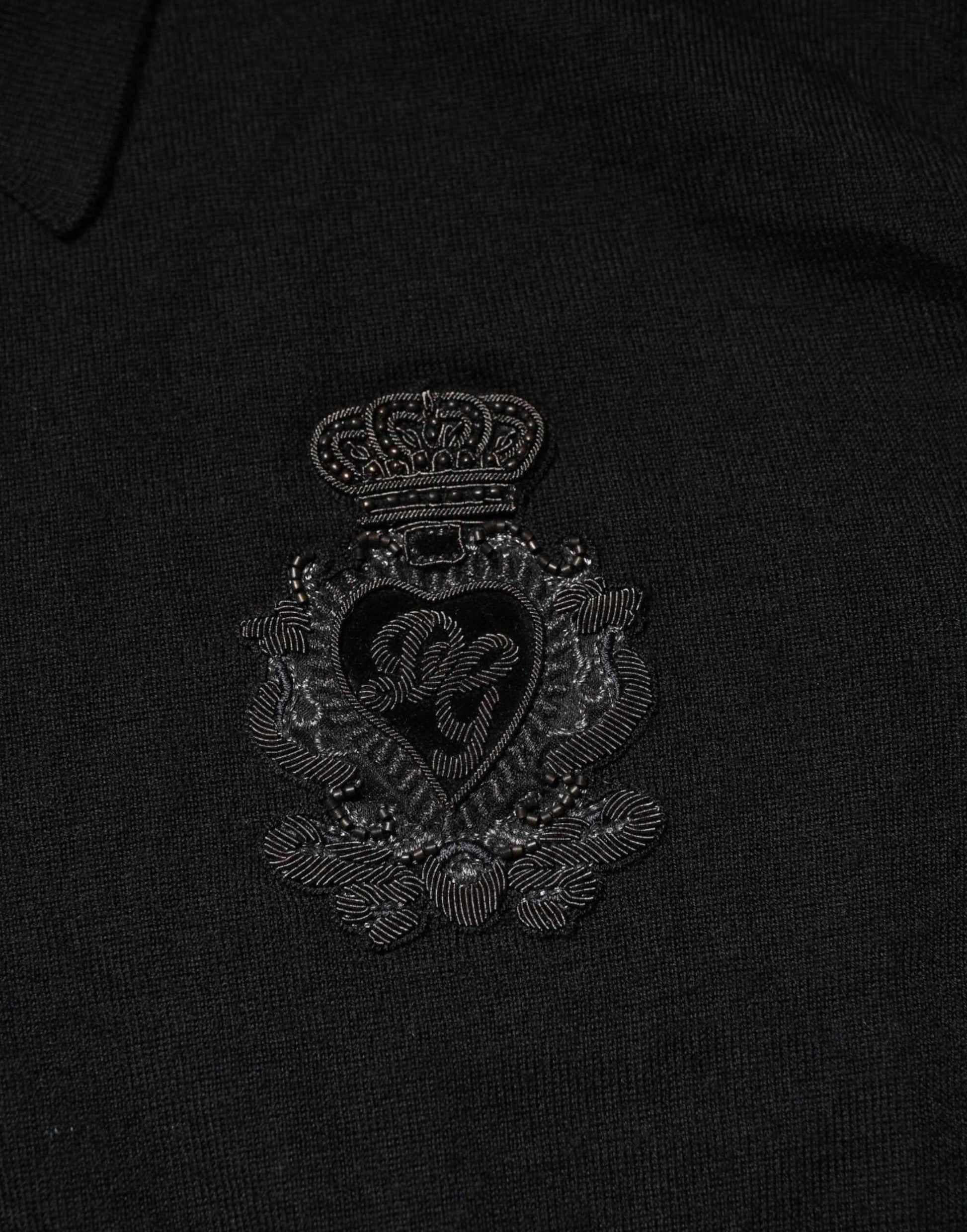 Dolce & Gabbana Black Logo Patch Collared Pullover Sweater
