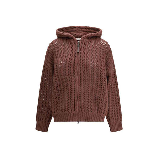 Brunello Cucinelli Balloon Net Embroidery Cardigan in cashmere with a hood