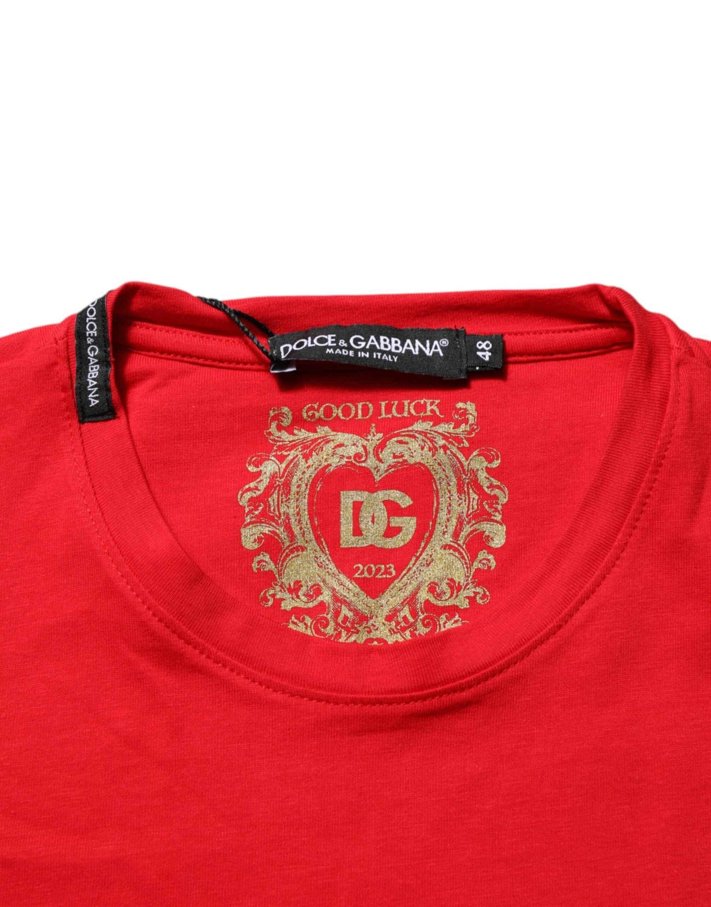 Dolce & Gabbana Red Goodluck 2023 Cotton Crew Neck T-shirt