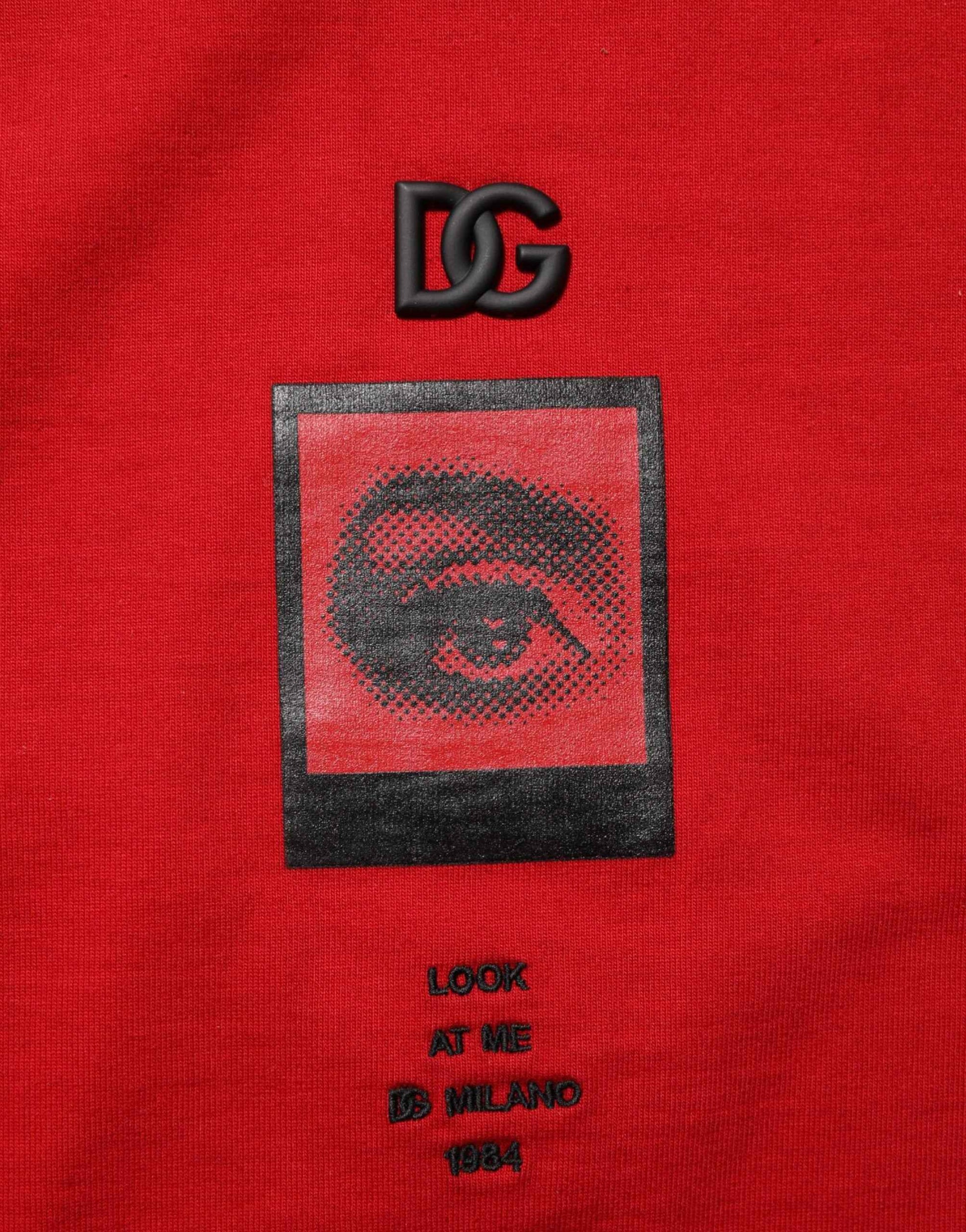 Dolce & Gabbana Red Logo Eye Print Cotton Short Sleeve T-shirt