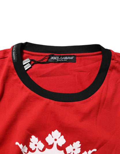 Dolce & Gabbana Red Logo Crown Cotton Short Sleeves T-shirt