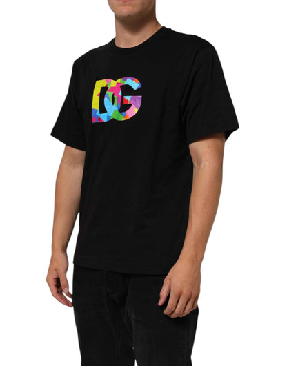 Dolce & Gabbana Black Logo Print Cotton Crew Neck  T-shirt