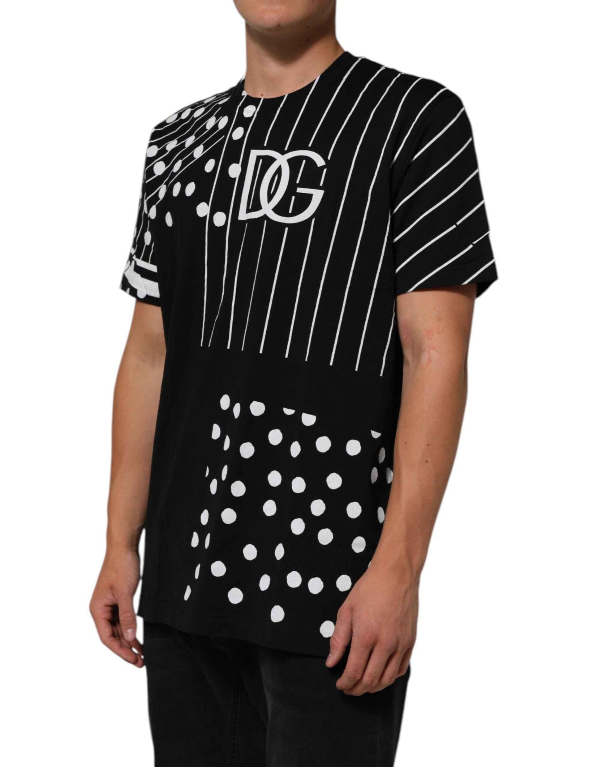Dolce & Gabbana Black Cotton Polka Dots Round Neck T-shirt