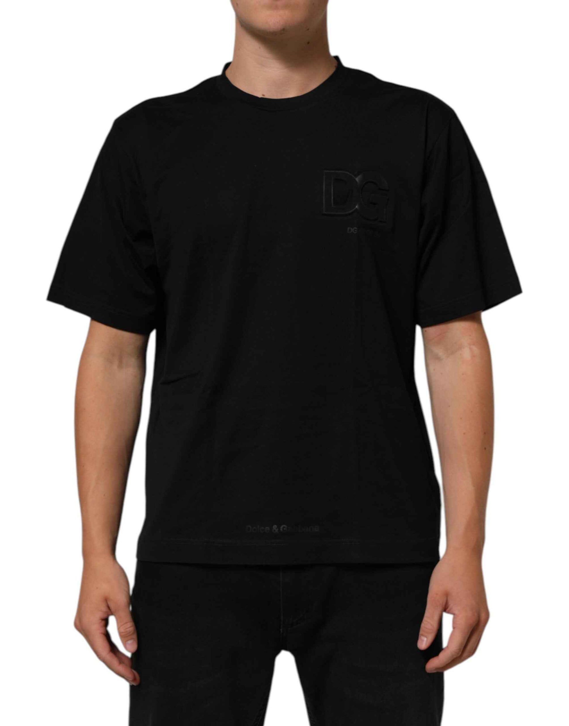 Dolce & Gabbana Katoen T Shirt Zwart Logo Patch Mannen