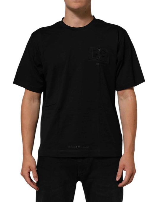 Dolce & Gabbana Katoen T Shirt Zwart Logo Patch Mannen