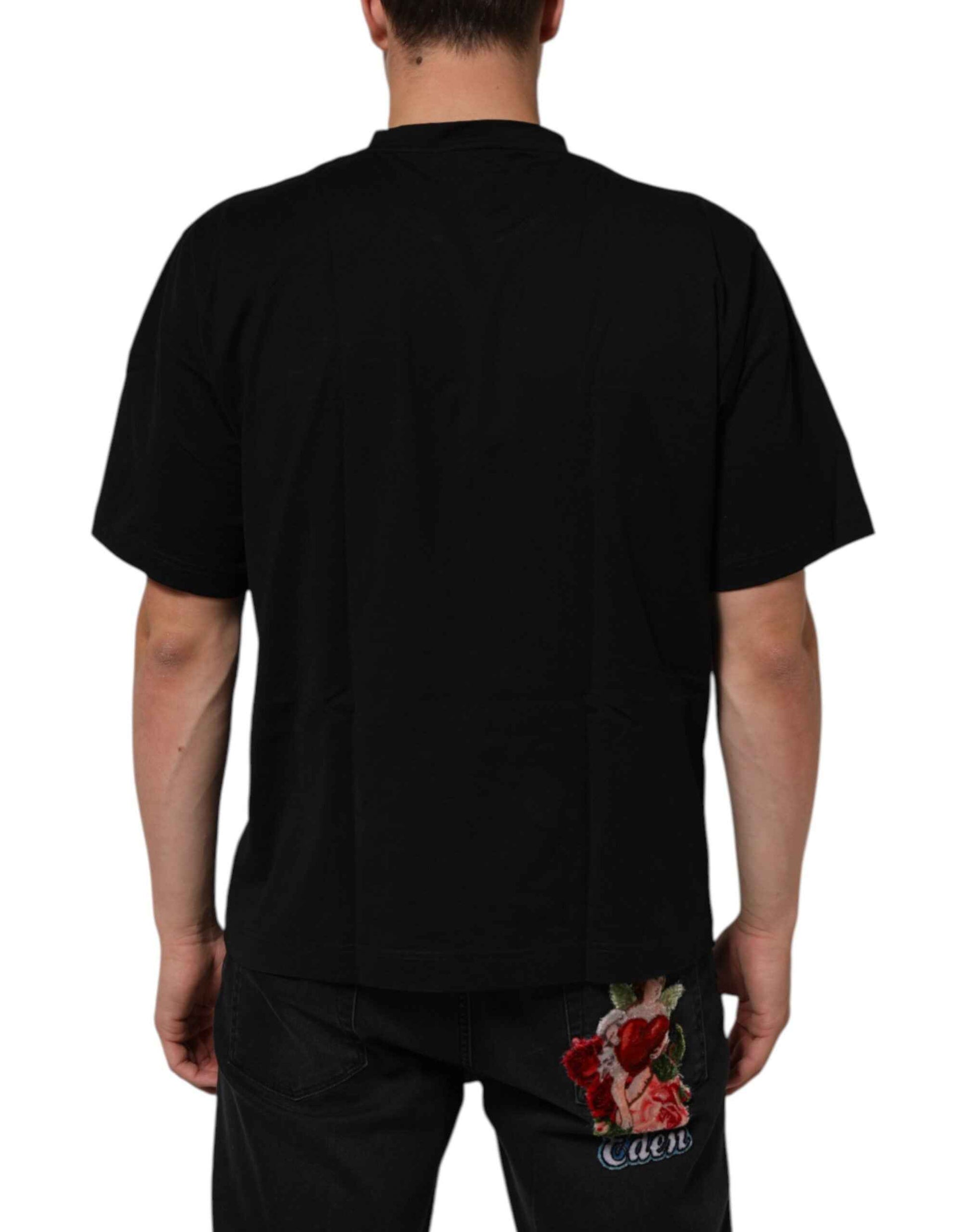 Dolce & Gabbana Katoen T Shirt Zwart Logo Patch Mannen