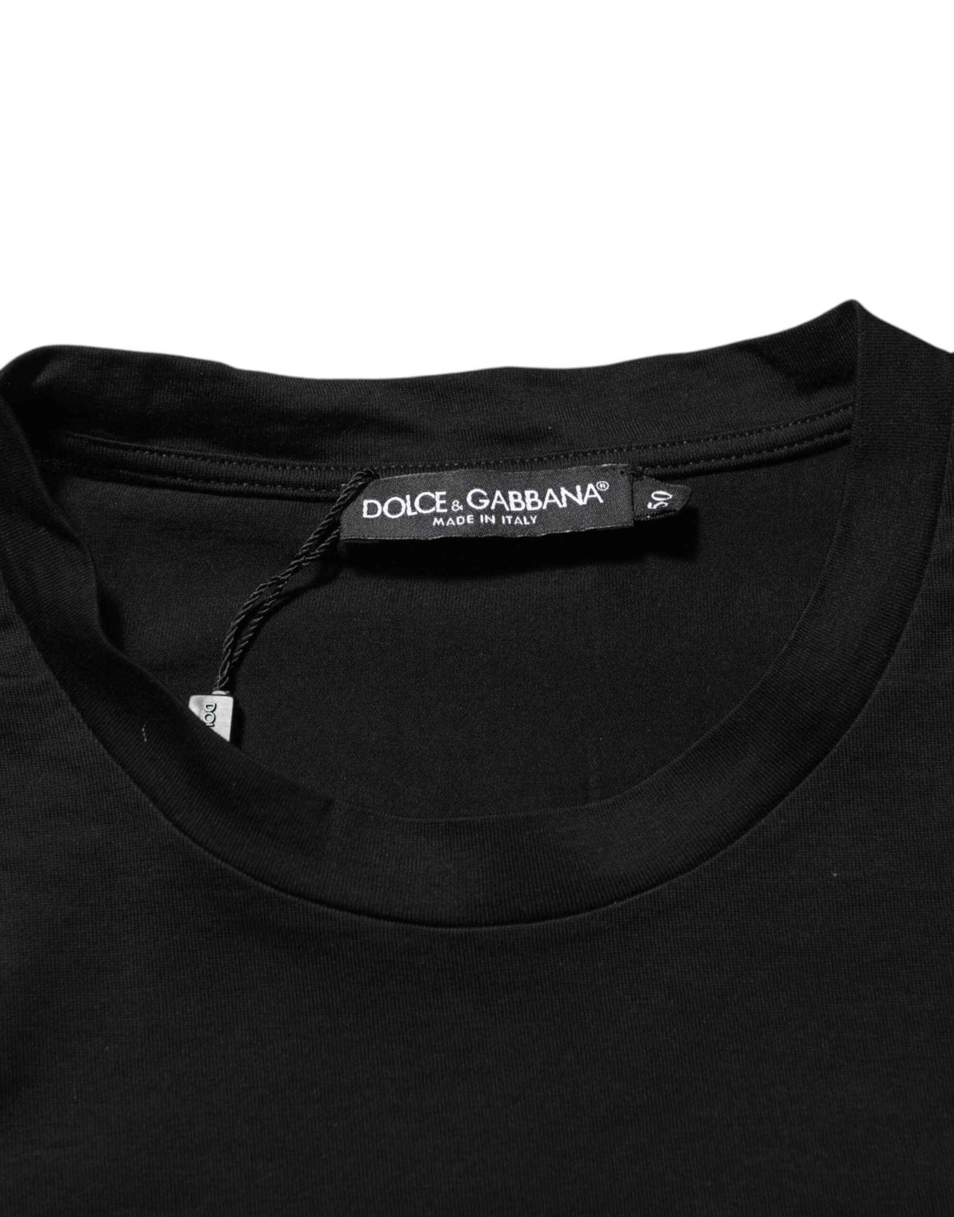Dolce & Gabbana Katoen T Shirt Zwart Logo Patch Mannen