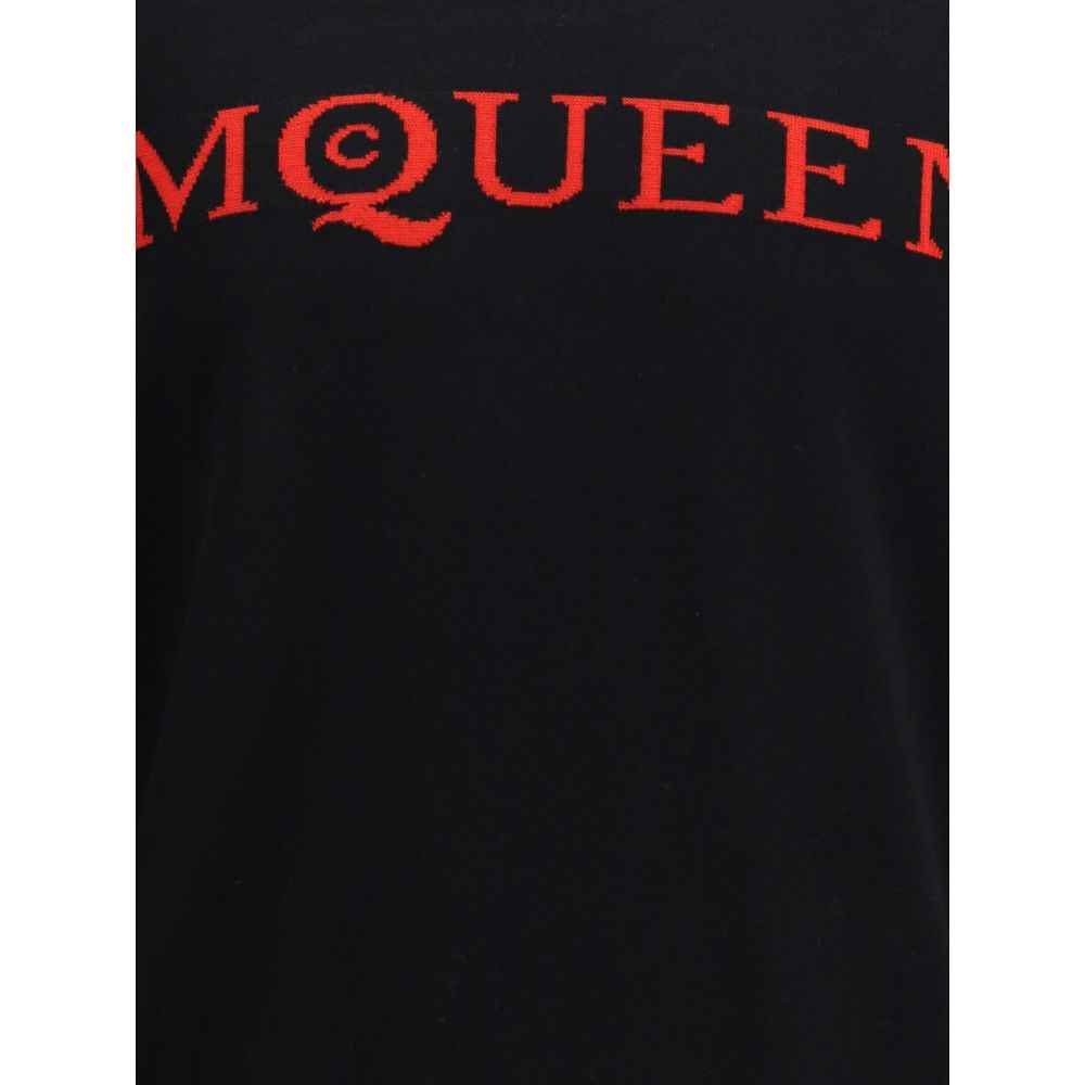 Alexander McQueen Logoed Wol Sweater Zwart Luxe Collectie