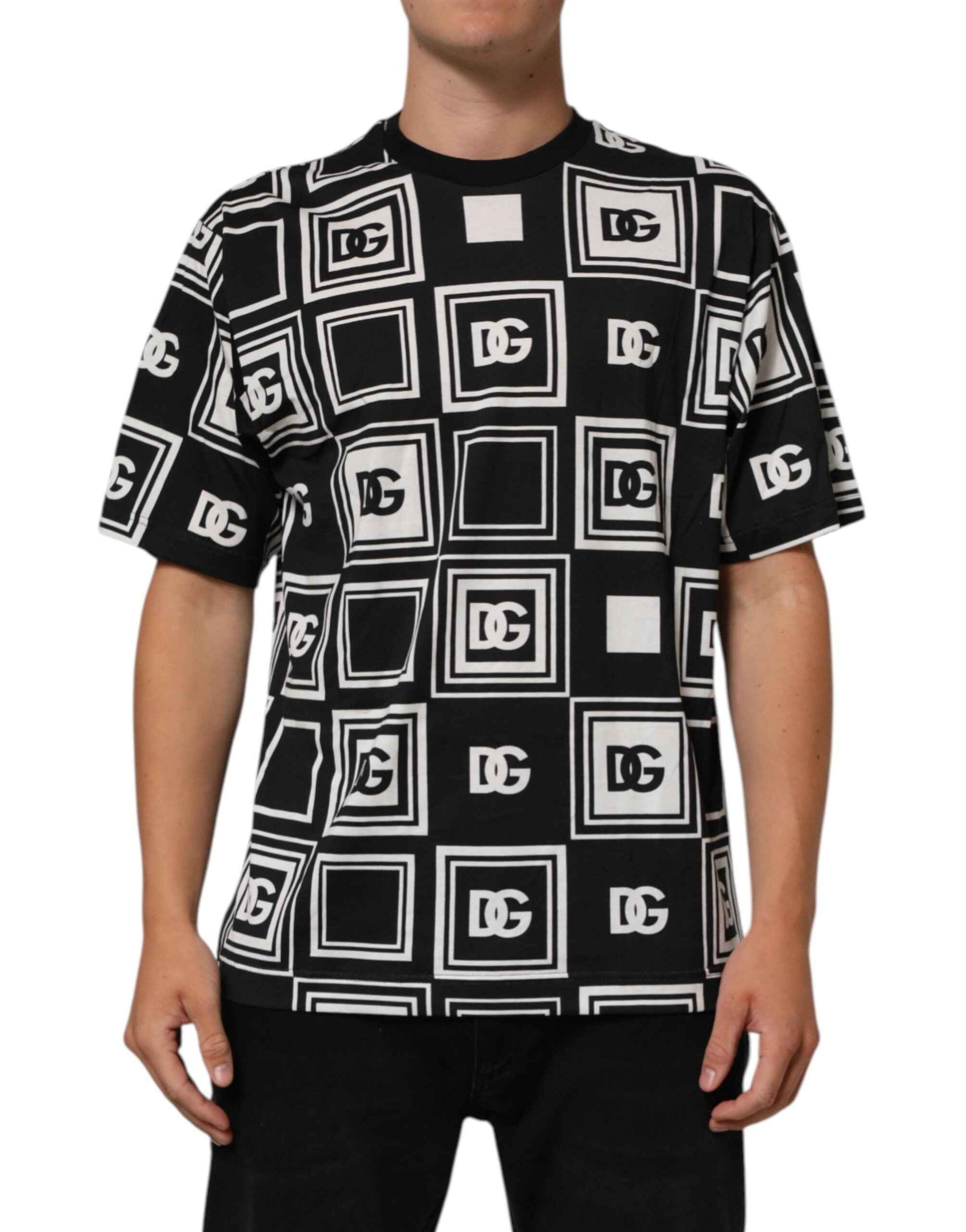 Dolce & Gabbana Black Logo Monogram Cotton Crew Neck T-shirt