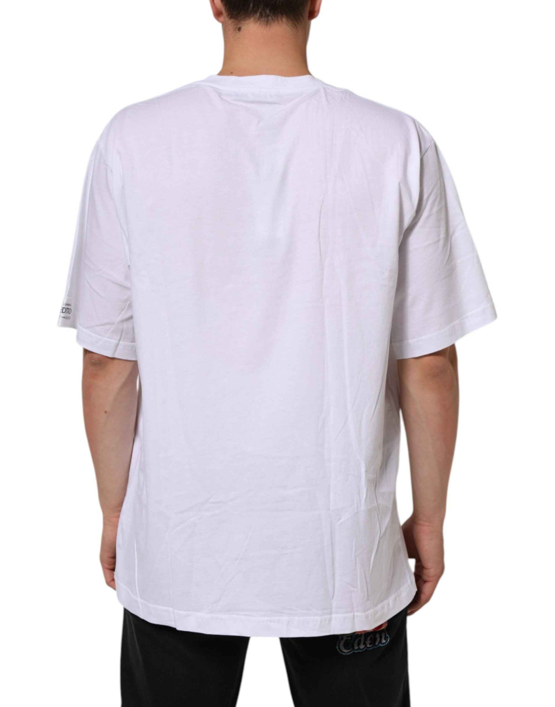 Dolce & Gabbana White Graphic Print Cotton CrewNeck T-shirt