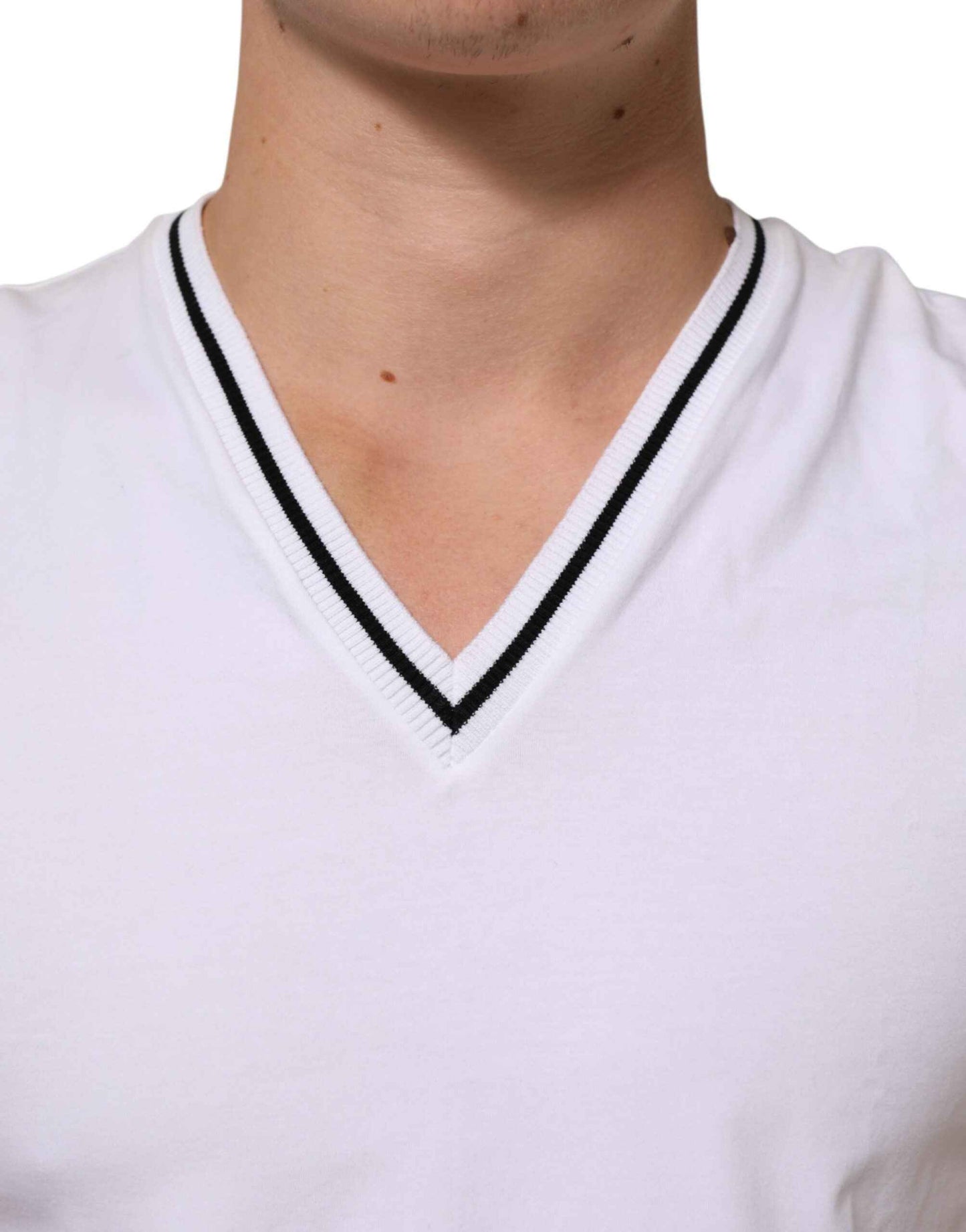 Dolce & Gabbana White Short Sleeves Deep V-Neck Men T-shirt