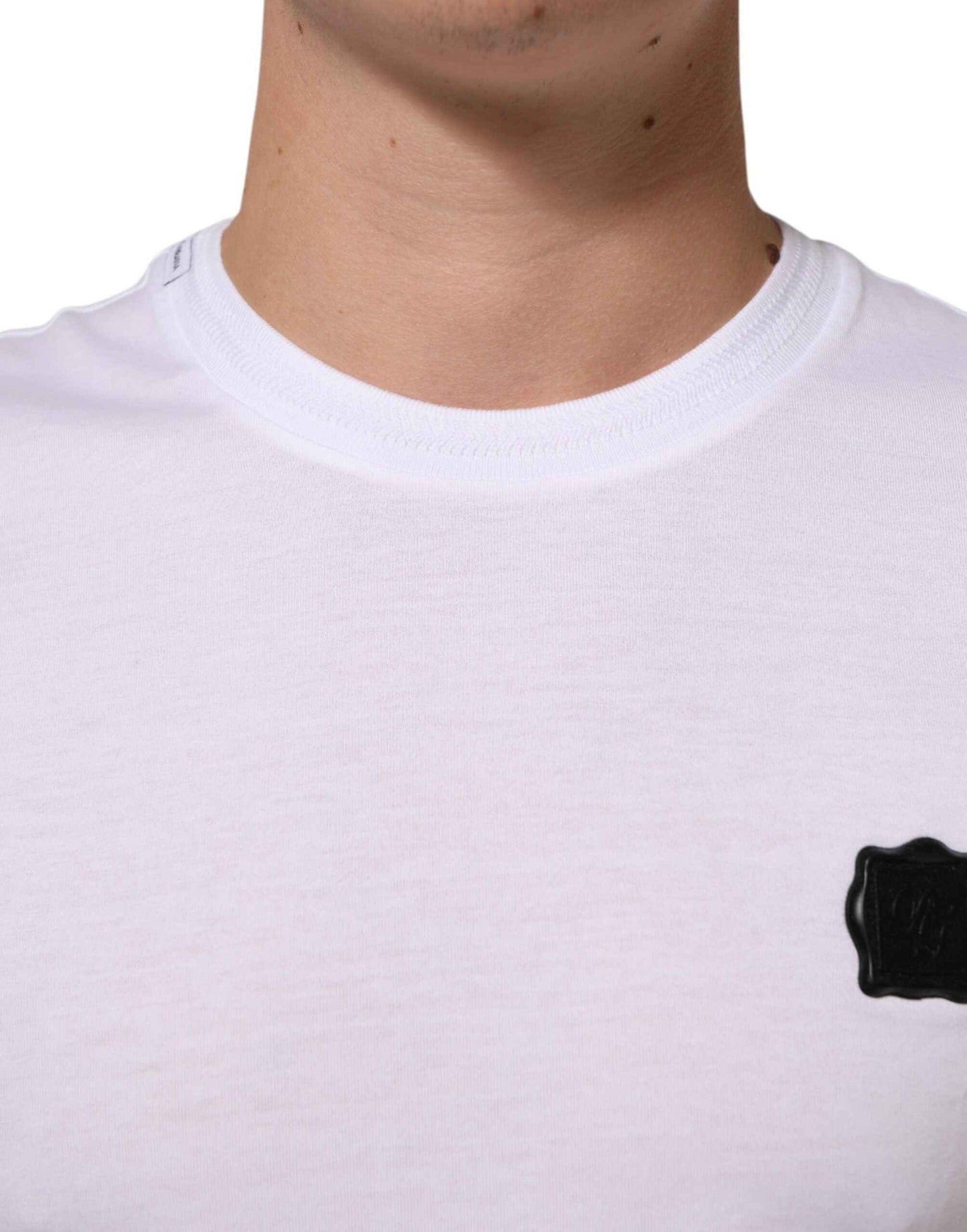 Dolce & Gabbana White Cotton Logo Patch Crew Neck  T-shirt