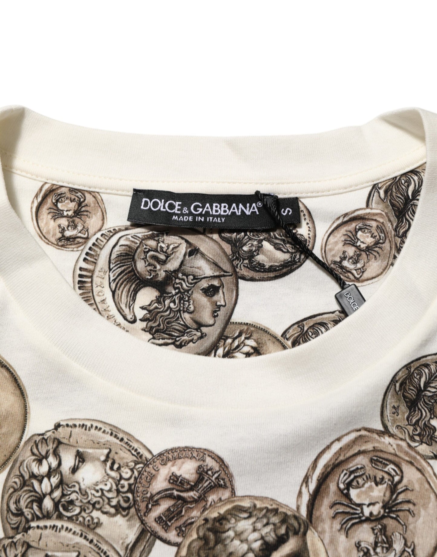 Dolce & Gabbana Coin Print Cotton T Shirt Heren Wit