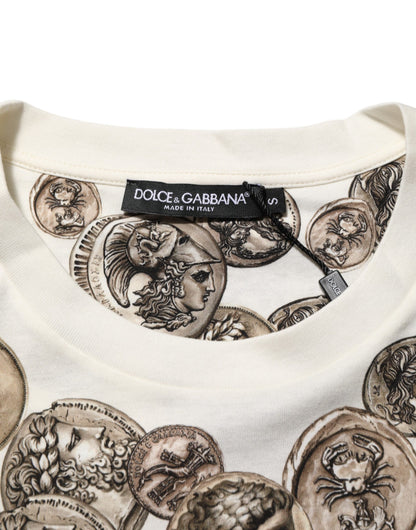 Dolce & Gabbana Coin Print Cotton T Shirt Heren Wit
