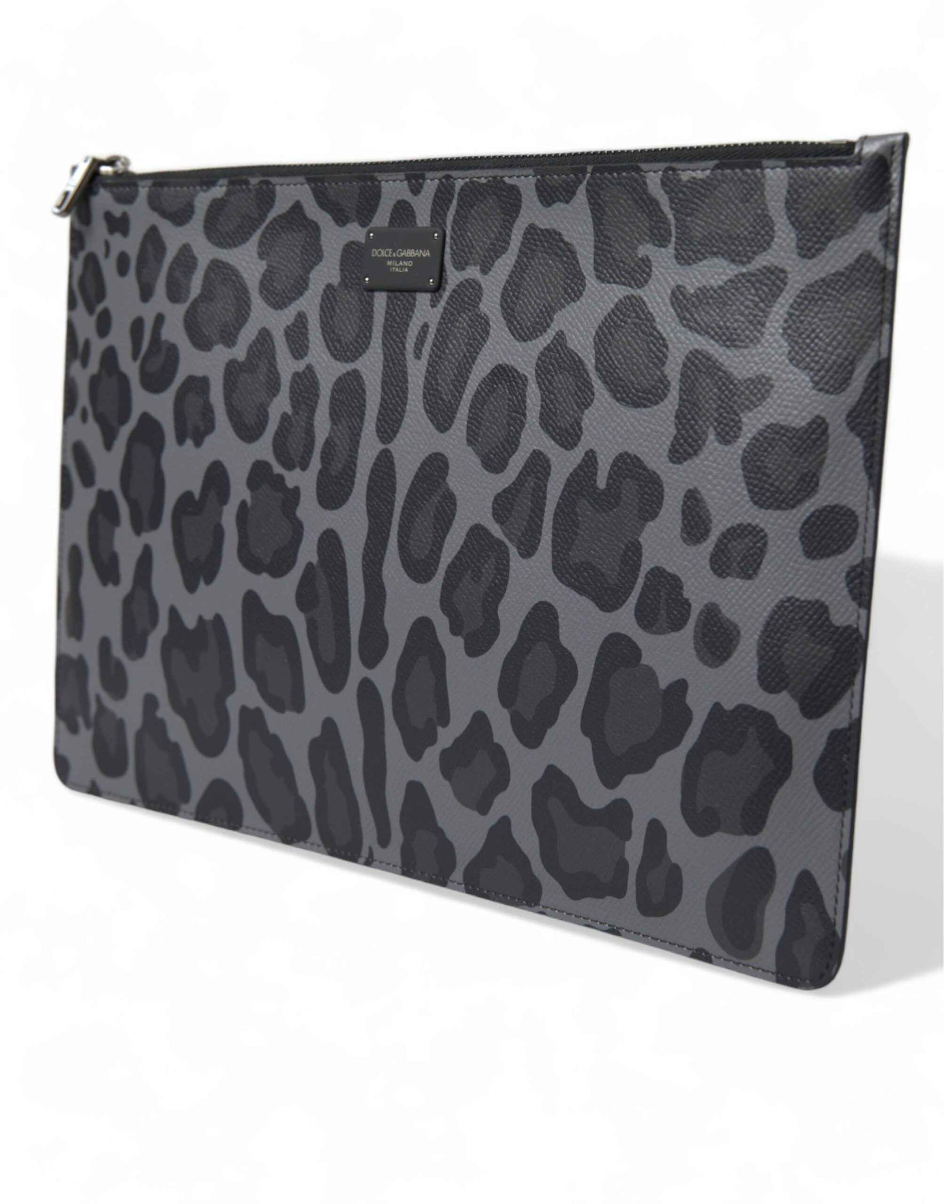 Dolce & Gabbana Multicolor Leopard Jacquard Logo Plaque Document Briefcase Bag