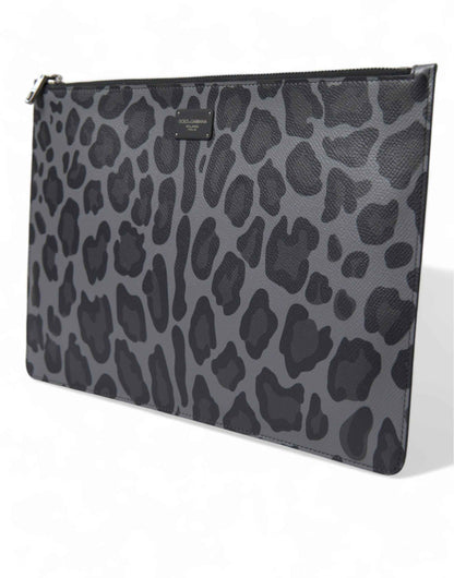 Dolce & Gabbana Multicolor Leopard Jacquard Logo Plaque Document Briefcase Bag