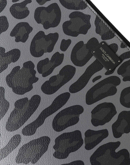 Dolce & Gabbana Multicolor Leopard Jacquard Logo Plaque Document Briefcase Bag