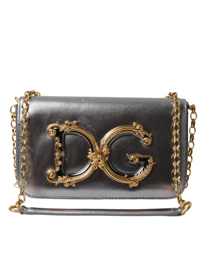 Dolce & Gabbana Metallic Nappa Mini DG Schoudertas Zilver