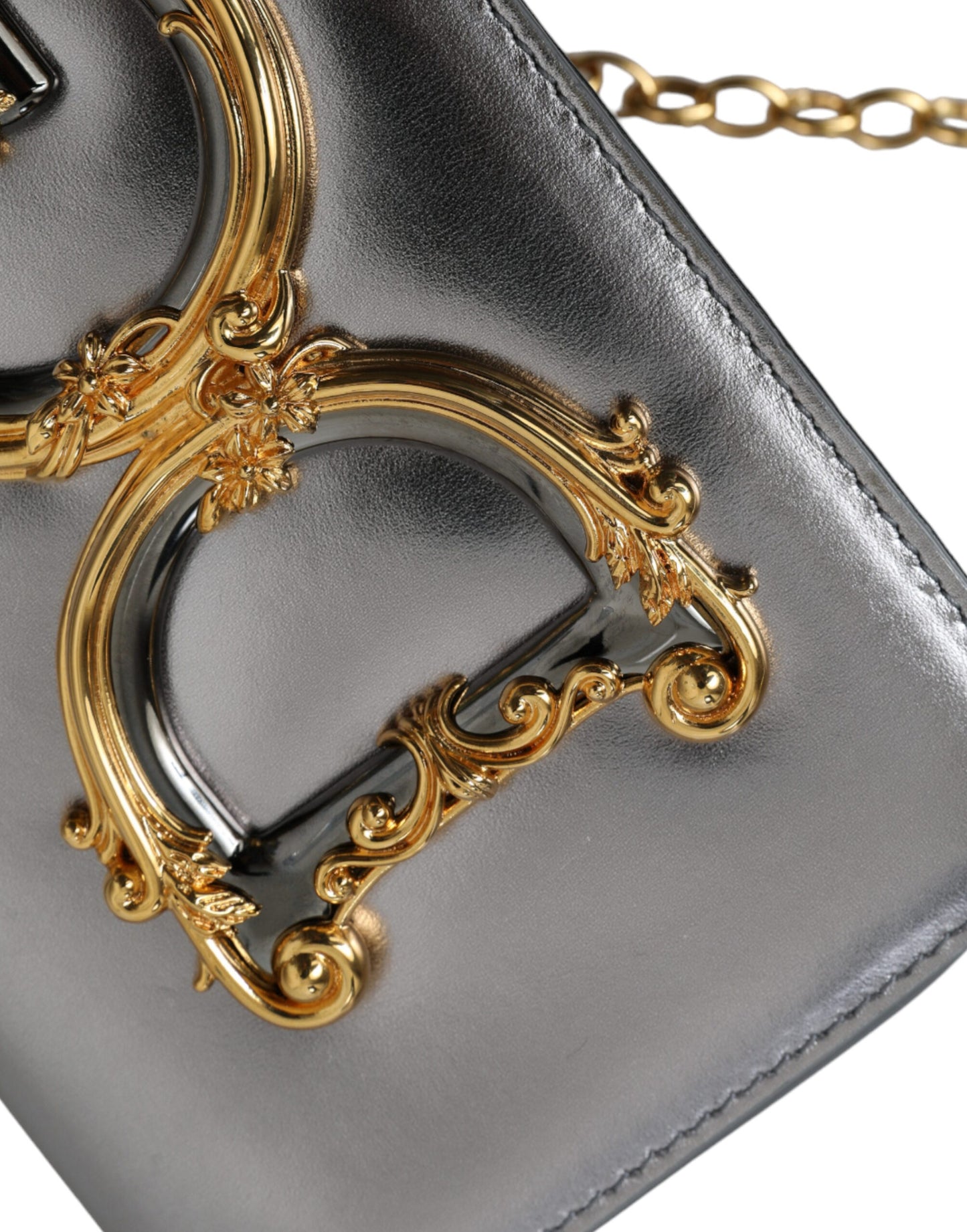 Dolce & Gabbana Metallic Nappa Mini DG Schoudertas Zilver