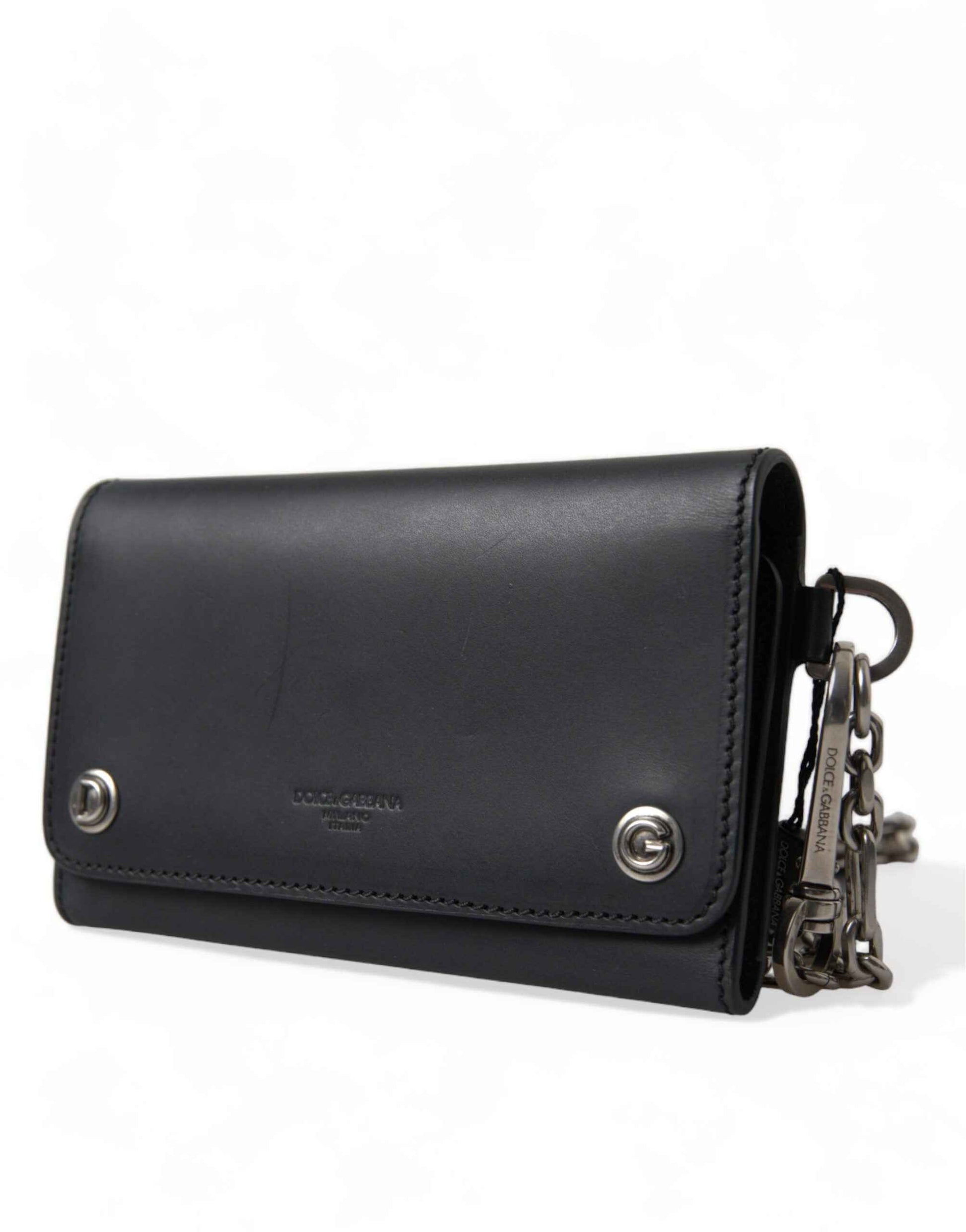 Dolce & Gabbana Black Leather Logo Embossed Mini Bifold Wallet Borse Bag