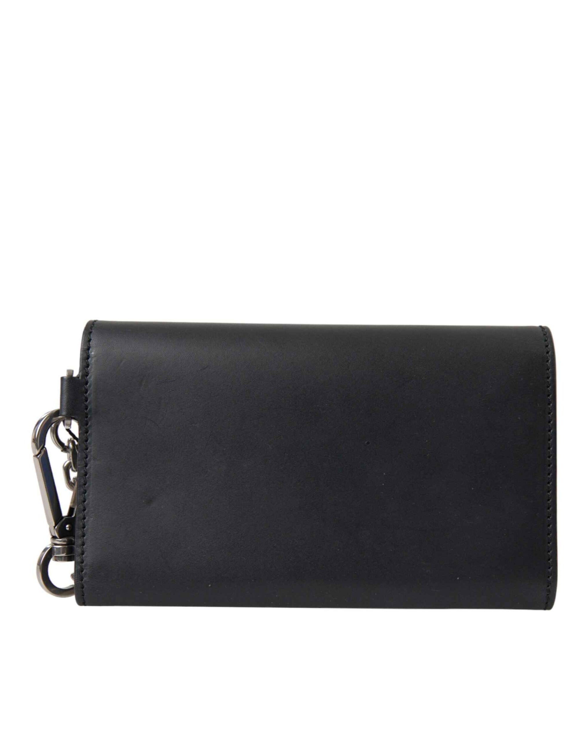 Dolce & Gabbana Black Leather Logo Embossed Mini Bifold Wallet Borse Bag