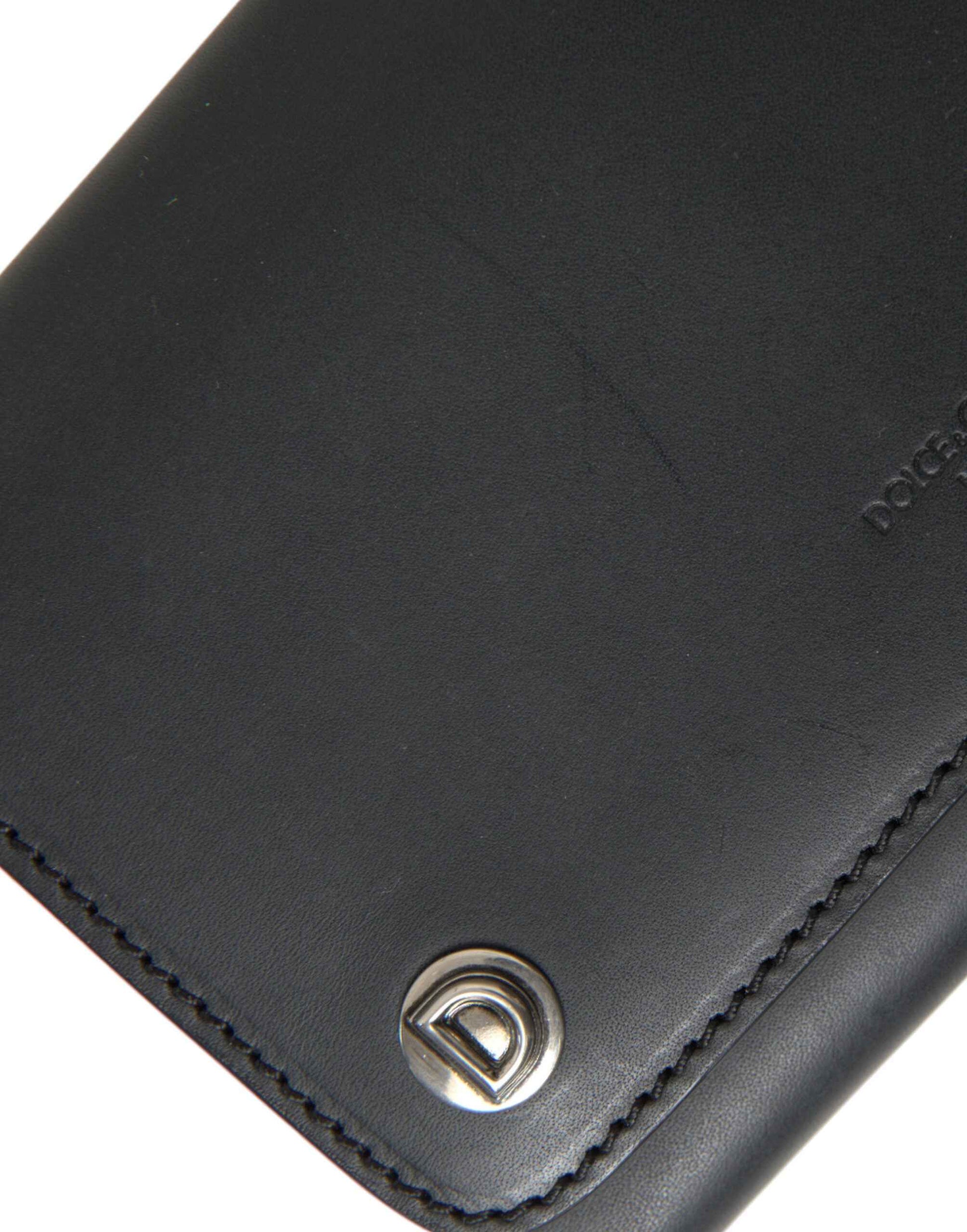 Dolce & Gabbana Black Leather Logo Embossed Mini Bifold Wallet Borse Bag