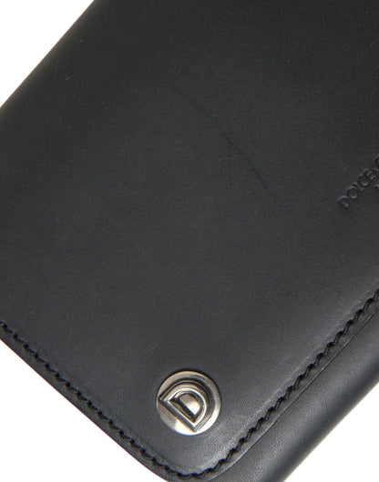 Dolce & Gabbana Black Leather Logo Embossed Mini Bifold Wallet Borse Bag