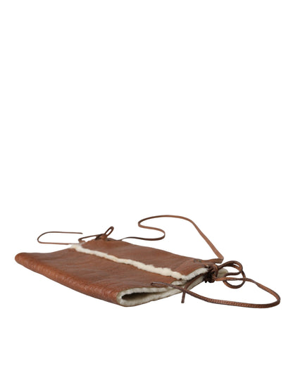 Miu Miu Handwarmer Leer Bont WinterFleece Luxe Bruin