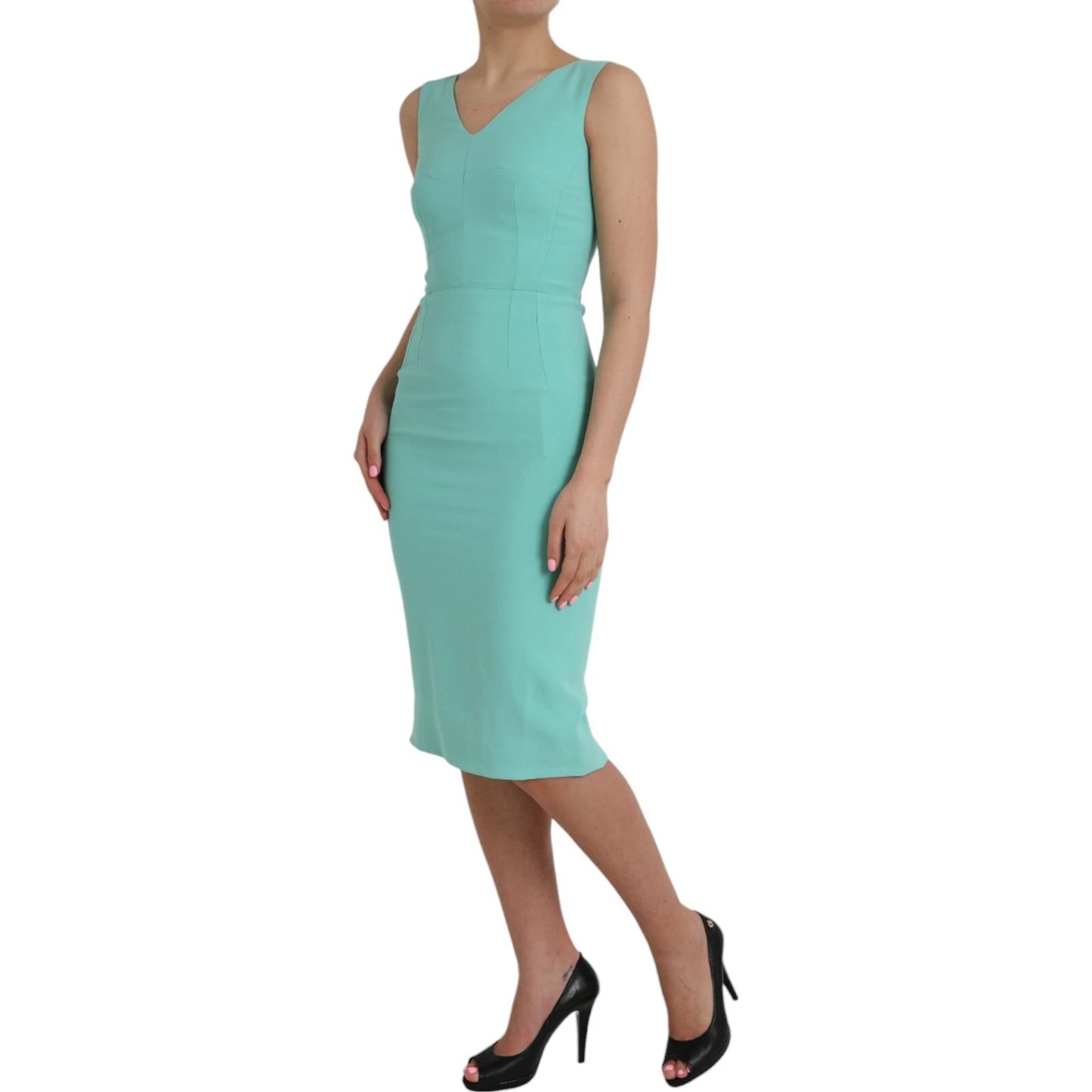 Dolce & Gabbana Groene Viscose Mouwloze Midi Jurk Luxe
