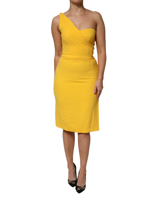 Dolce Gabbana Gele One Shoulder Slit Jurk Luxe Limited