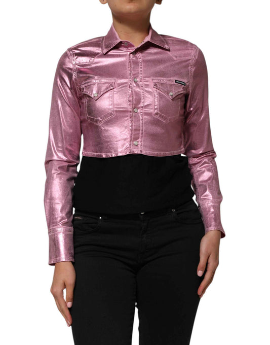 Dolce & Gabbana Pink Cotton Stretch Collared Cropped Jacket