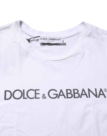 Dolce & Gabbana White Logo Print Cotton Crew Neck T-shirt