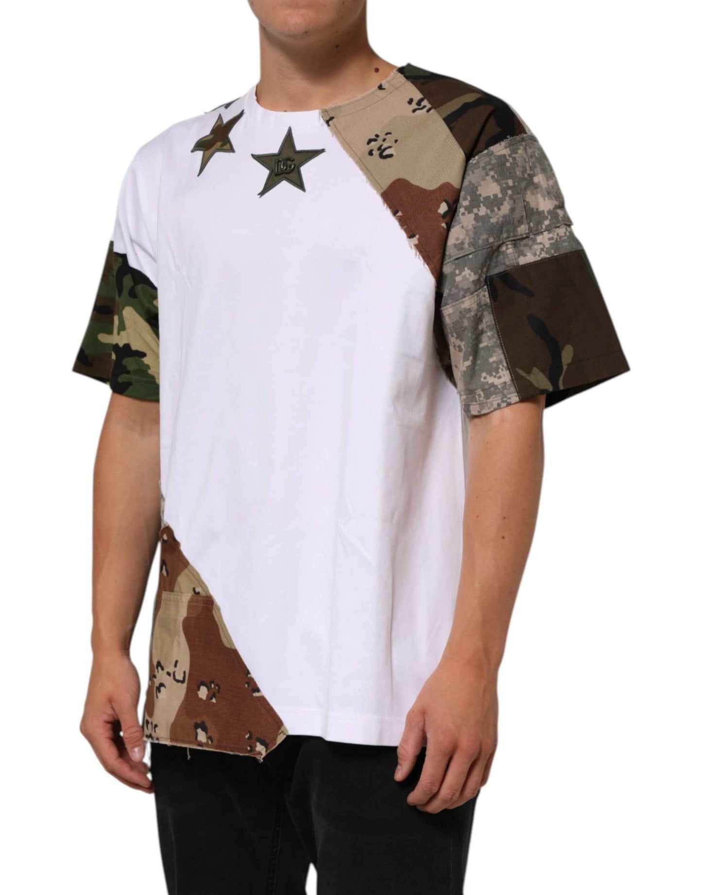 Dolce & Gabbana Katoenen Patchwork Camouflage T Shirt Wit