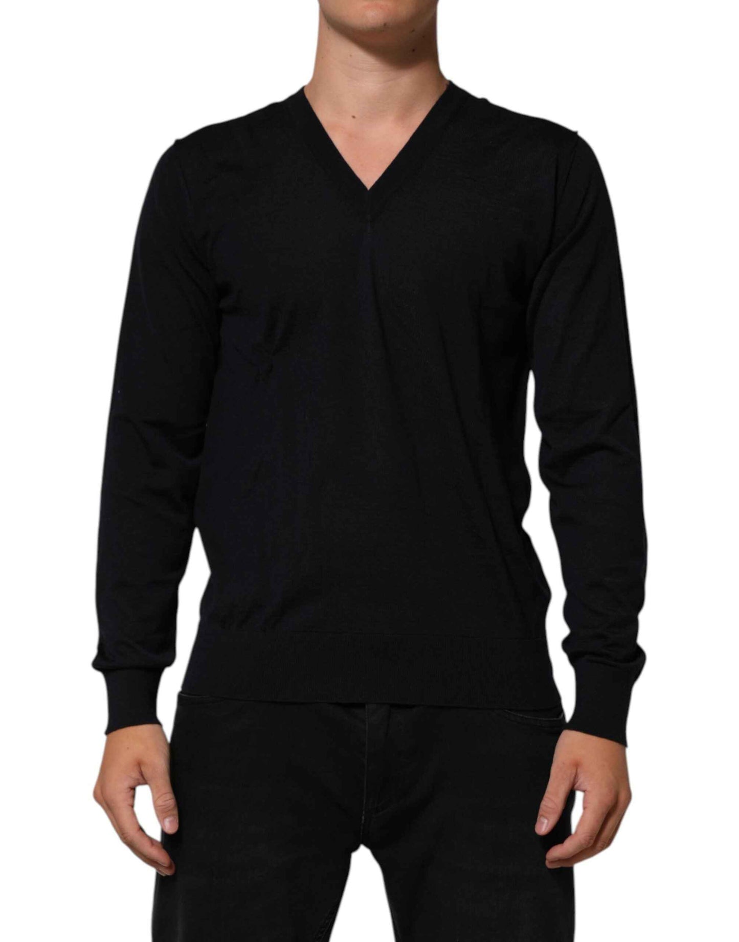 Dolce & Gabbana Black Cashmere Knit V-Neck Pullover Sweater