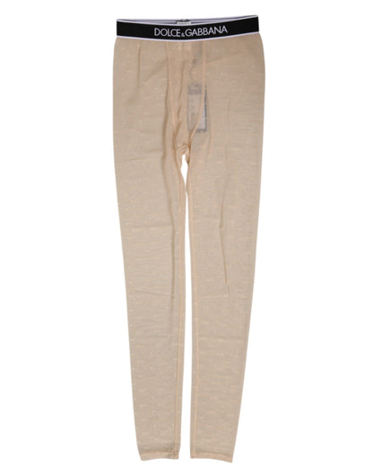 Dolce Gabbana Nylon Kant Leggings Ondergoed Beige Luxe