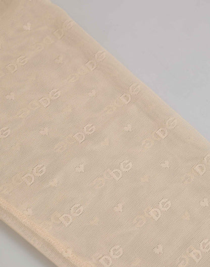 Dolce & Gabbana Beige Nylon Logo Lace Leggings Pants Underwear