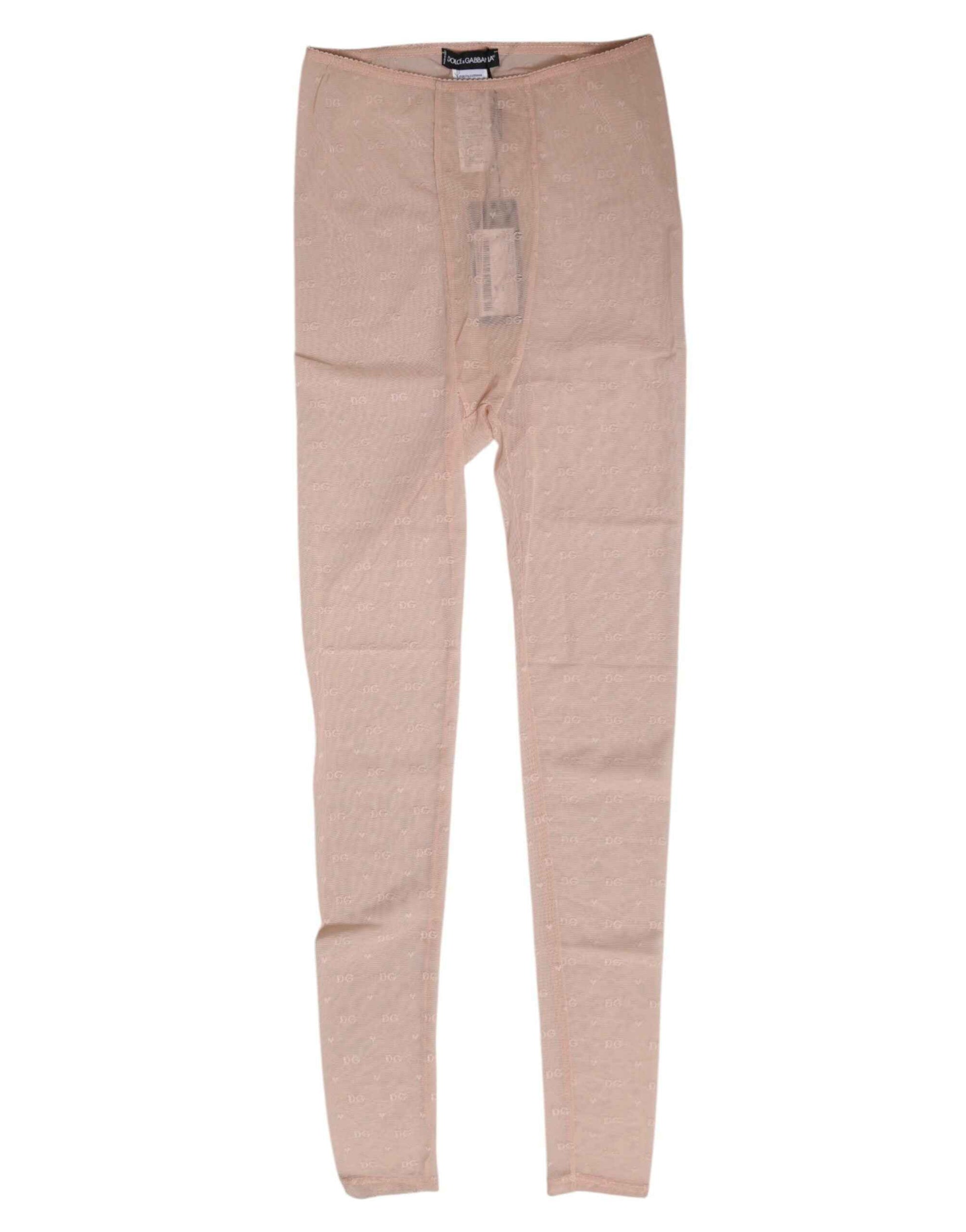 Dolce & Gabbana Beige Nylon Logo Lace Leggings Pants Underwear