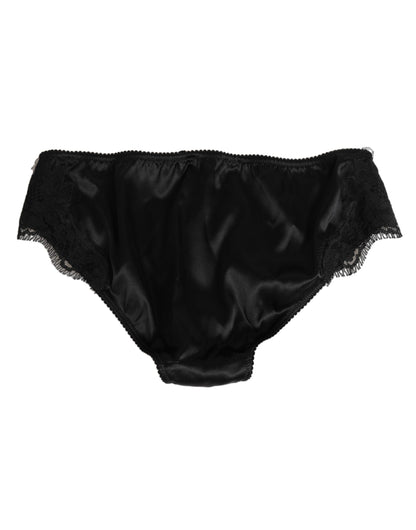 Dolce & Gabbana Zijden Bloemenkant Slip Midden Taille Zwart