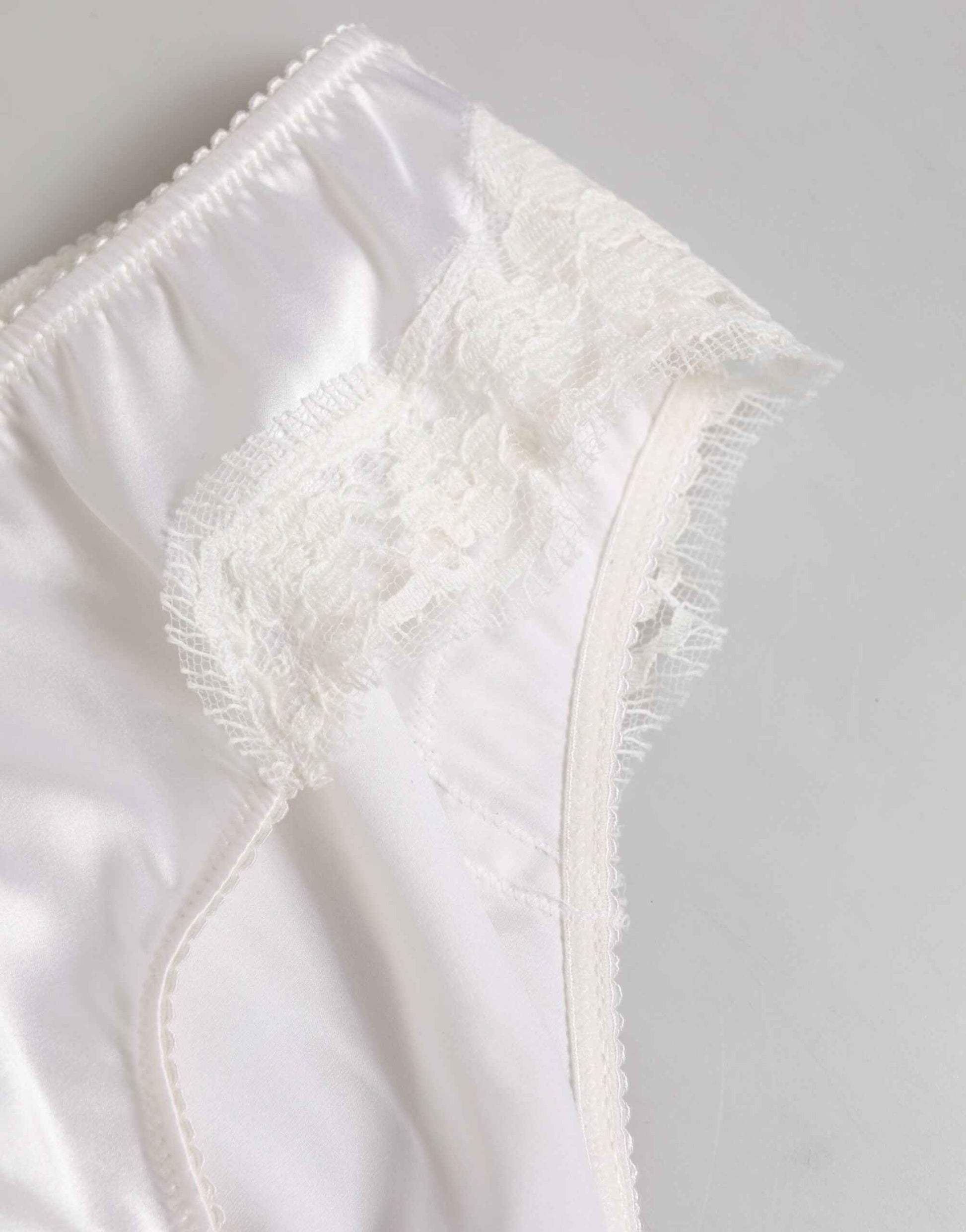 Dolce & Gabbana White Silk Satin Floral Lace Panty Brief Underwear