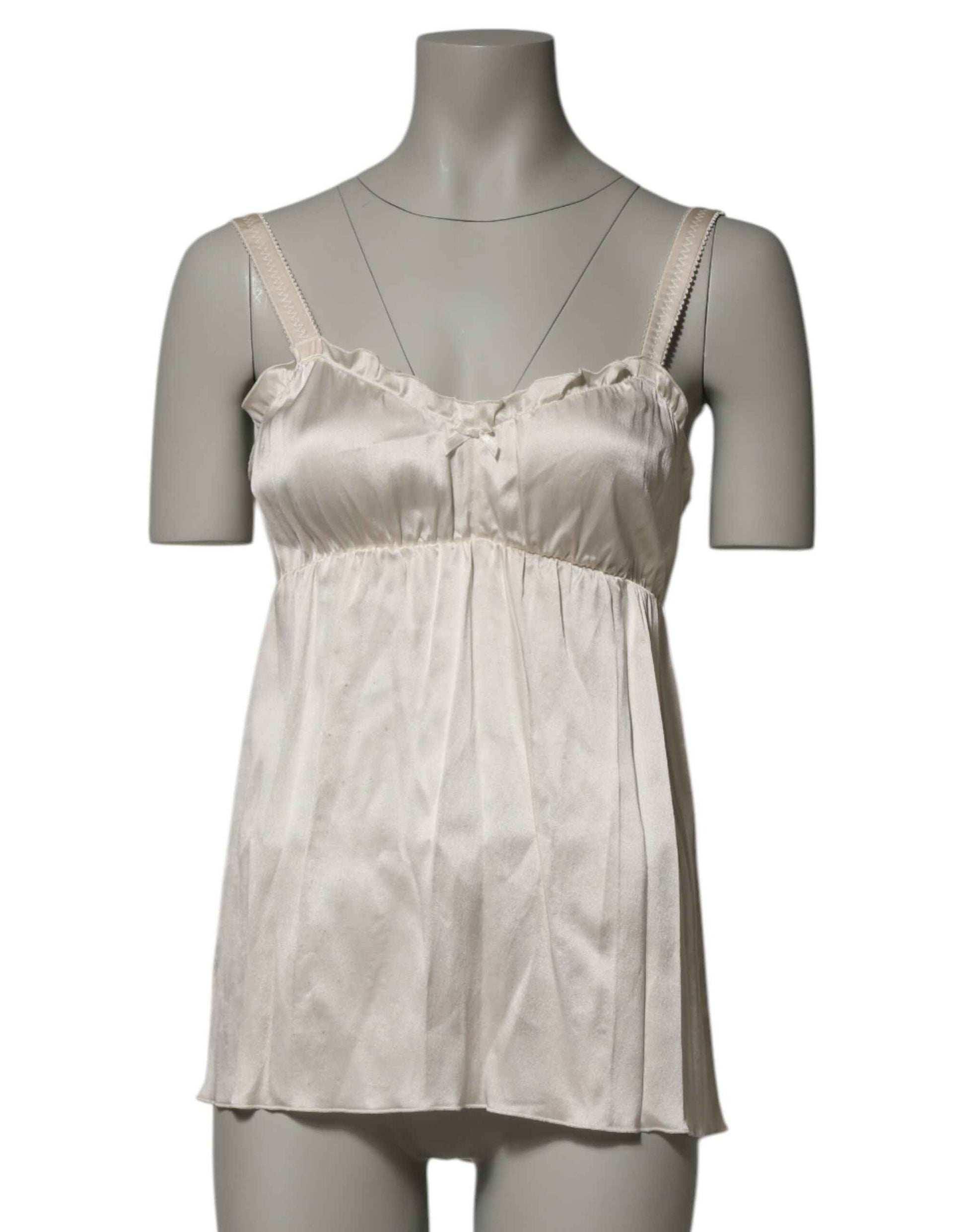 Dolce & Gabbana Ivory Satin Lace Tank Lingerie Top Underwear