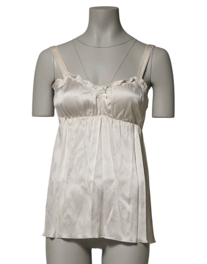 Dolce & Gabbana Ivory Satin Lace Tank Lingerie Top Underwear